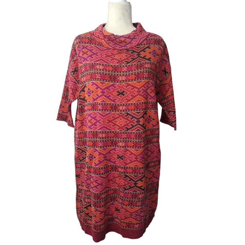 Peruvian Connection Women's Knit Dress Pima Cotton Pink Multi 3/4 Sleeves  XS/S